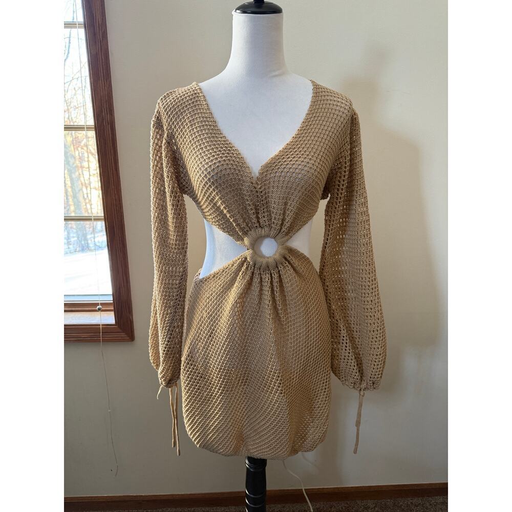Tan Crochet Cutout Swim Coverup